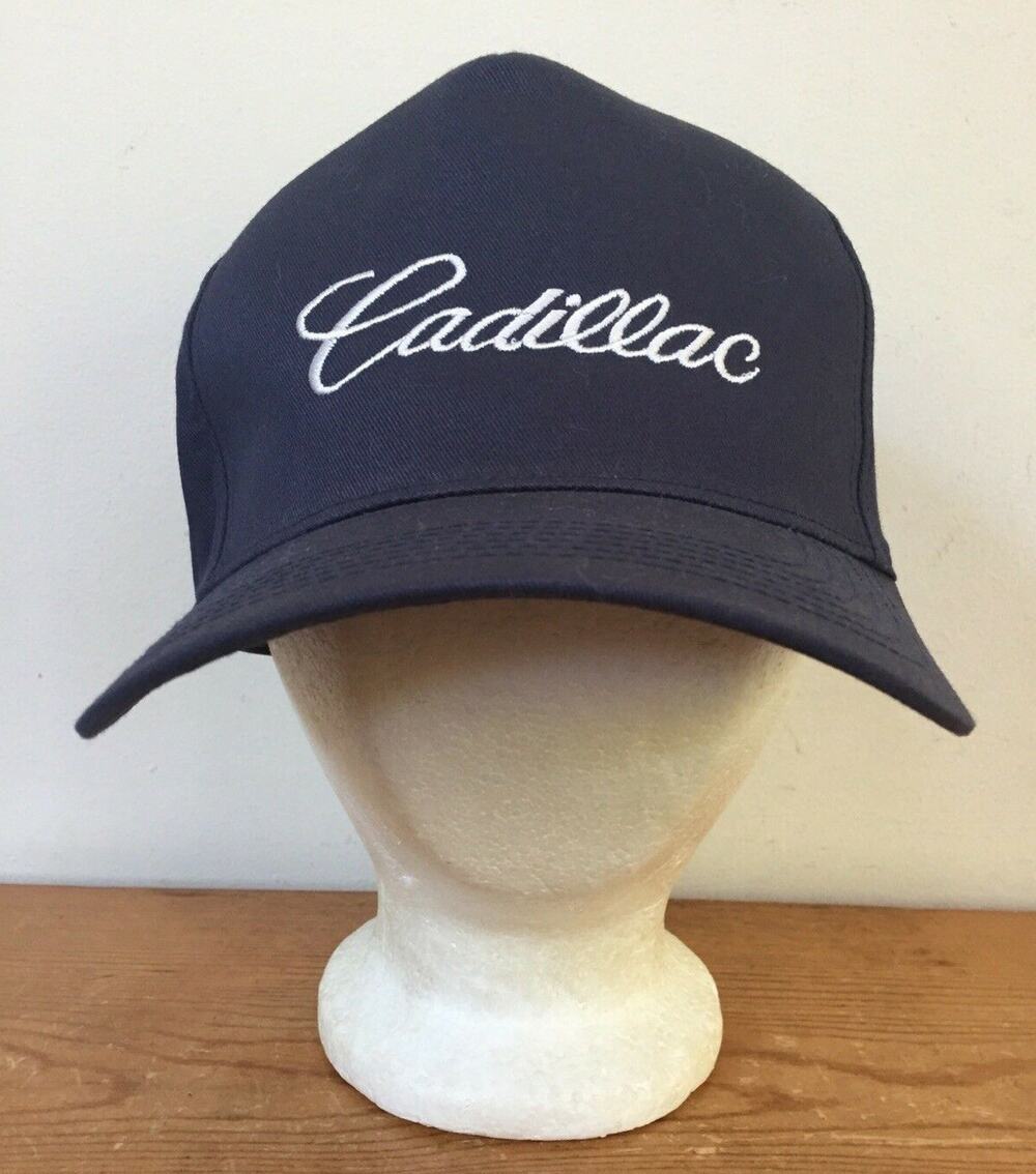 Cadillac Embroidered Navy Blue White Logo Snapback Adjustable Baseball Hat Cap